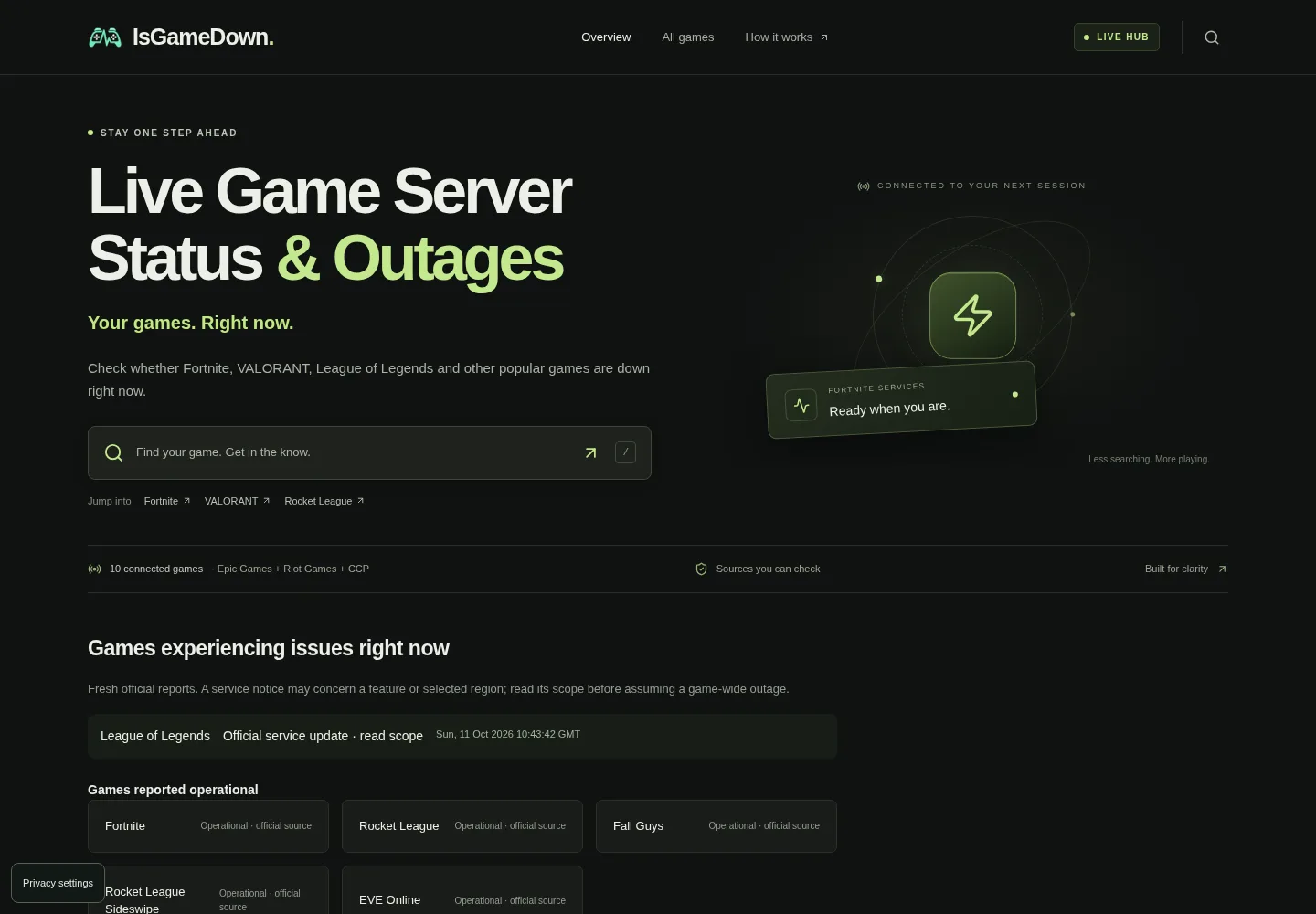 Authentic public-site capture: IsGameDown