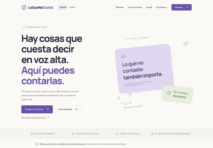 Interfaz de LoQueNoConté